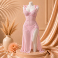 Soft Net Long Nighty With Side Cut